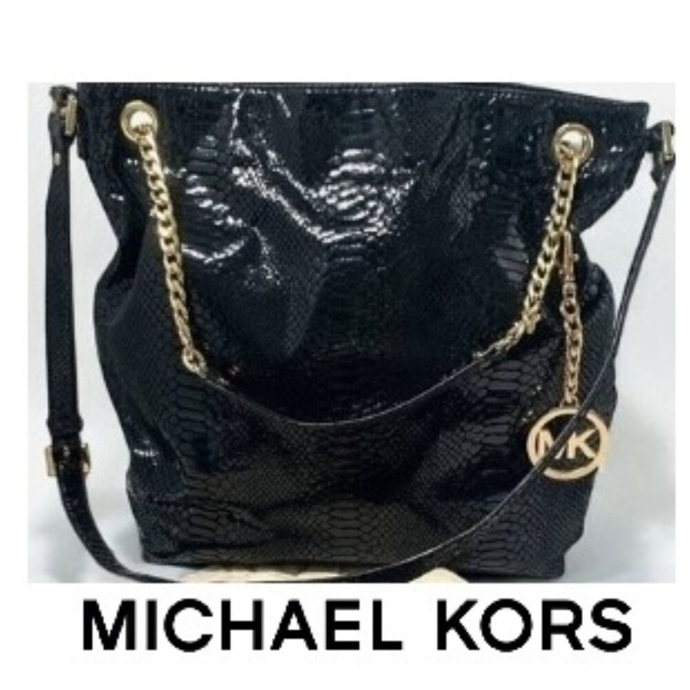 $398 Michael Kors Snakeskin Python Patent Leather… - image 1